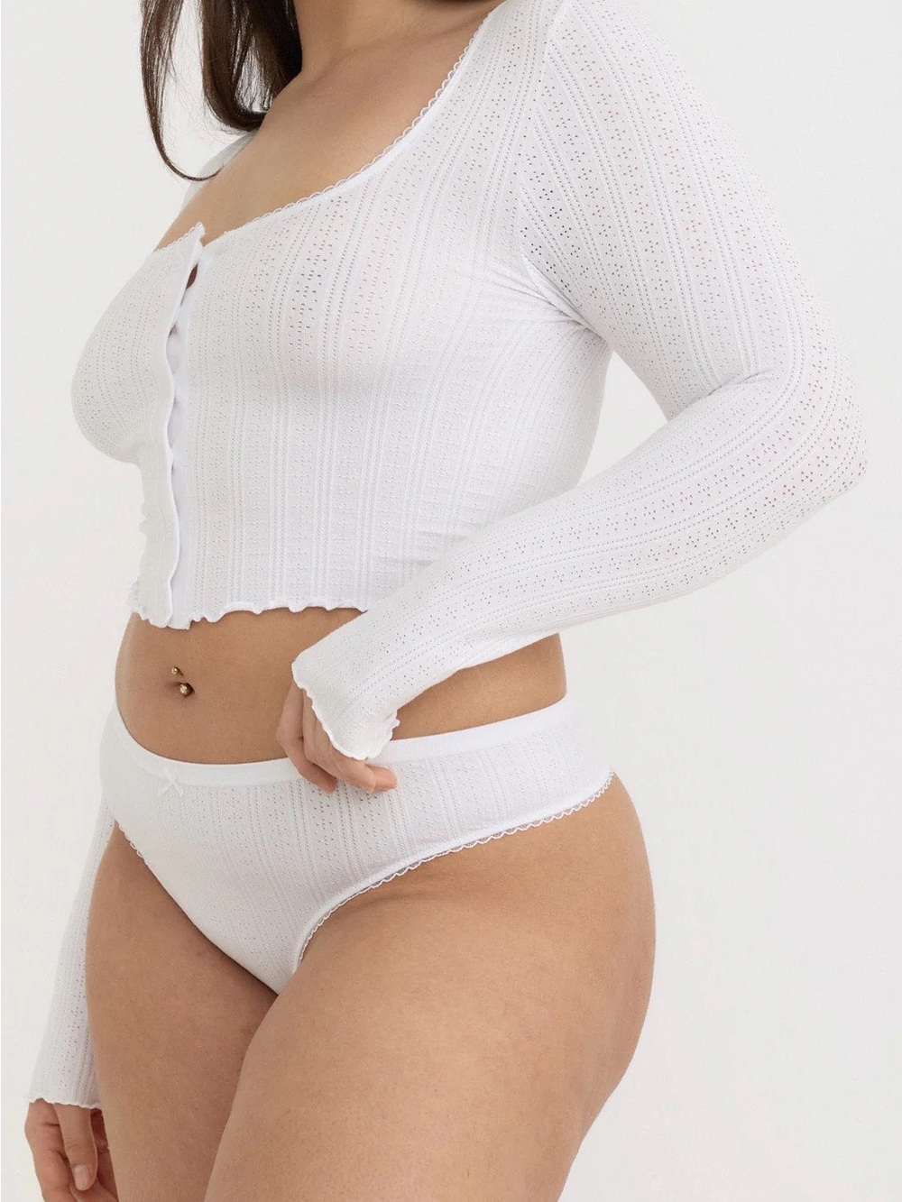 Organic Basics White Ribbed Long-Sleeve Crop Top